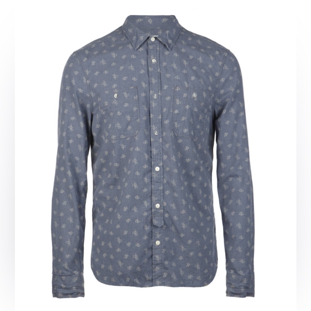 Allsaints Spitalfields Shirt Shimane Paisley Medium Blue Japanese cotton